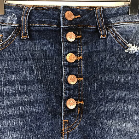 Kancan Jess Ultra High Rise Exposed Button Fly Dark Wash Folded Hem Denim Shorts - Picture 3 of 11